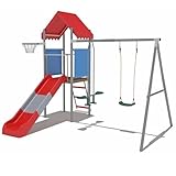 Garvee Outdoor Playset for Kids, Metal Swing Set with Slide, Treehouse Platform, Basketball Hoop & Pendulum Swing, Backyard Playground Equipment for Outdoor Play Children