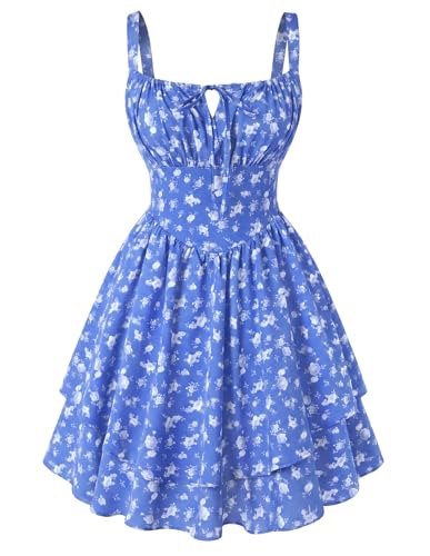 Image of Scarlet Darkness Floral Mini Corset Dress for Women Teen 2026 Summer Spring Flowy A-Line Sundress with Pockets