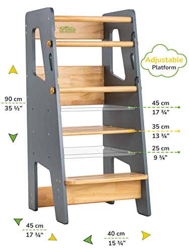 Ocodile Toddler Standing Tower - Safe Montessori Step Stool For Toddlers, Perfect Tower For Learning New Skills - Ideal Helper For Little Kids In The Kitchen - Gray #TOP5