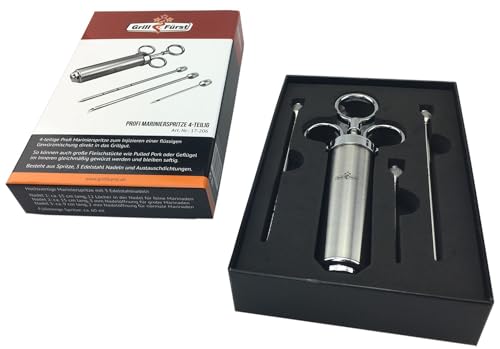 Grillfürst Profi Marinierspritze aus Edelstahl - 60ml - Set mit 3 Nadeln - Marinadenspritze - BBQ Bratenspritze - Fleischspritze