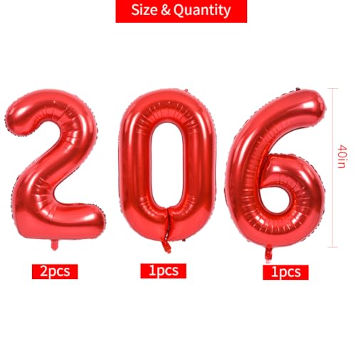 Image of TONIFUL 2026 Graduation Balloons 42Inch Red 2026 Number Balloons Aluminum Foil Mylar Balloons for New Year Eve Graduation Decorations Class of 2026 Christmas Anniversary 2026 Grad Party Supplies