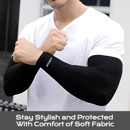 Image of Allextreme Arm Sleeves & Skull Cap Set Reusable UV Dust Protection Pin Mesh Headcap with Hand Cover for Men Women Bike Riding Running Cycling Outdoor Protective Bike Riding Gear (Set of 1, Black)