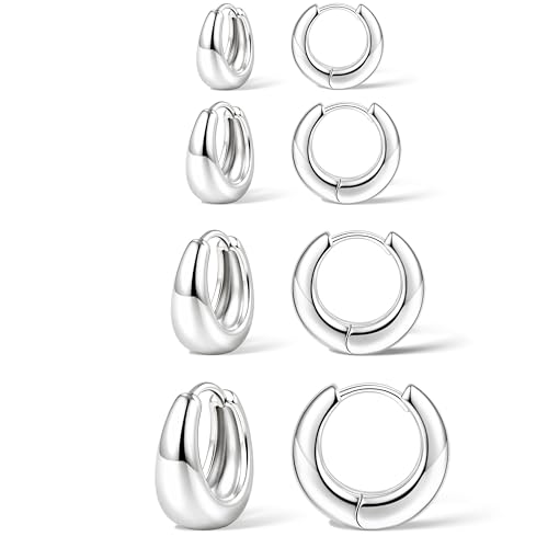 Image of Small Gold Huggie Hoop Earrings Set for Women Men Hypoallergenic 14K Plated Stack Cartilage Earrings, Sterling Silver Multiple Piercing Lightweight Mini Thin Cute Dainty Trendy Jewelry Gifts for Women