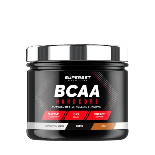 Superset Nutrition - Bcaa Hardcore (360g) - BCAA en poudre (acides aminés) - Ratio 2:1:1 optimal pour l'anabolisme - Formule explosive de BCAA + Citrulline, Taurine et vitamines - Cola