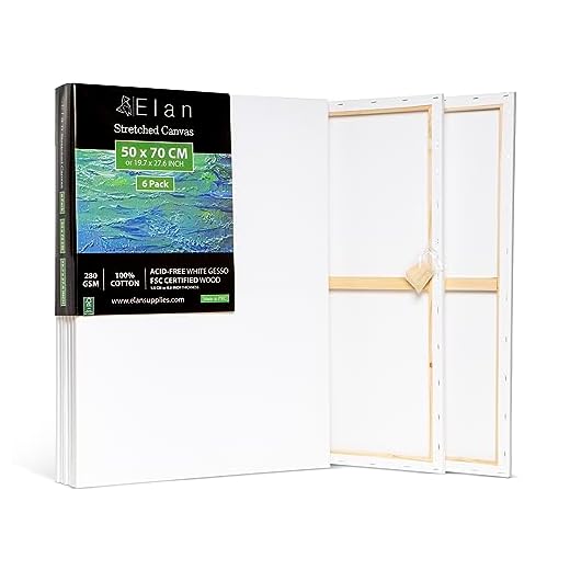 Elan Lienzos Preestirados 50x70, 6-PACK 100% Algodón Lienzos para Pintar Grandes, Canvas para Pintar, Lienzos Enmarcados, Tela Lienzos para Pintura, Tela Lienzo para Pintar Grande, Lienzos Blanco