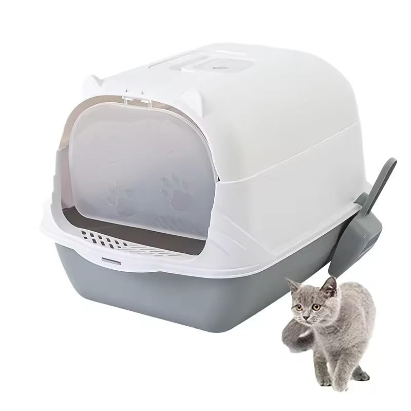 Image of Store2508 Covered Cat Litter Box with Door and Odour Filter | Enclosed Kitty Toilet Pan with Scoop Holder | Anti-Splash Dustproof Pet Toilet for Indoor Cats (35 x 45 x 35 cm)