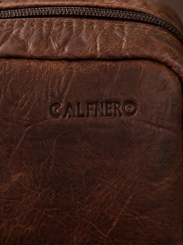 Image of Calfnero Genuine Leather Toiletry Bag for Men & Women | Premium Leather Travel-Pouch | Toiletry Organizer | Cosmetic & Shaving Kit Bag | Unisex Travel Dopp Kit (Kara)