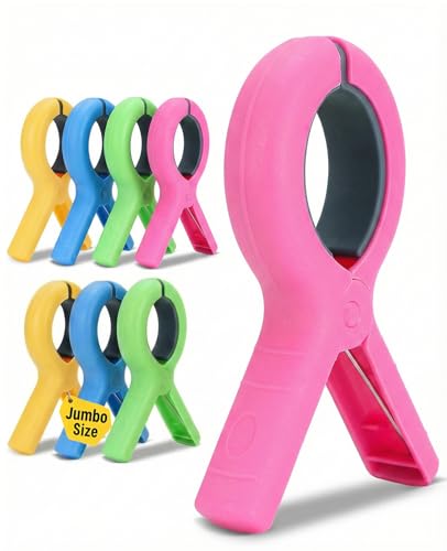 5.1 Inch Jumbo Beach Towel Clips for Beach Chairs, 8 Pack Towel Clip for Chair Cruise Pool, Clothes Pins Jumbo Size 4 Colors