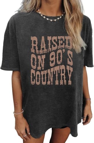 Oversized 90s Country Shirts for Women Raised On 90’S Country Shirt Country Music Tshirt Rock Band Vintage Tee Tops