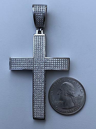 HarlemBling Solid 925 Sterling Silver Iced Cross Pendant - Men's - 2x1.5 20 Grams - Fits Up To 8mm Chains!4