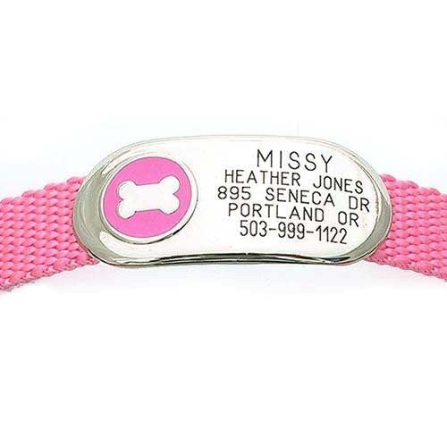 Luckypet Bone Jewelry Collar Tag For Dogs And Cats, Custom Engraved, Durable, Quiet And Chew Proof, Attaches Flat To Any Collar, Small-Pink-Bone #TOP17