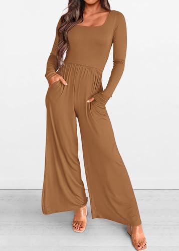 KIRUNDO Long Sleeve Jumpsuit for Women One Piece Outfits(Brown, XS) - image 3