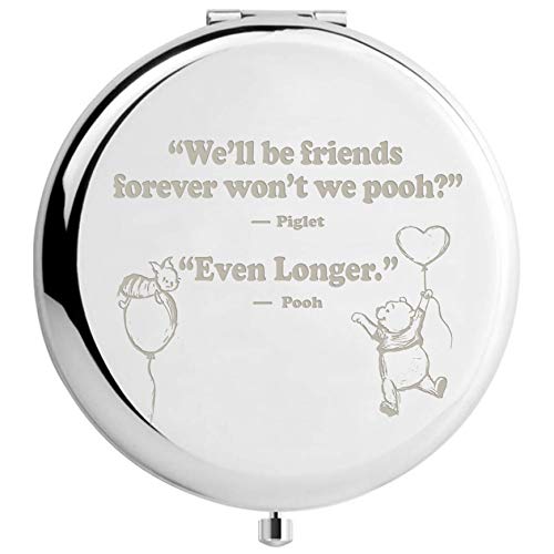 Muminglong Inspirational Winnie The Pooh Quotes and Saying Travel Beauty Makeup Mirror Gifts for Sister Friends Girls Daughter,Graduation Present for Her (Silver)
