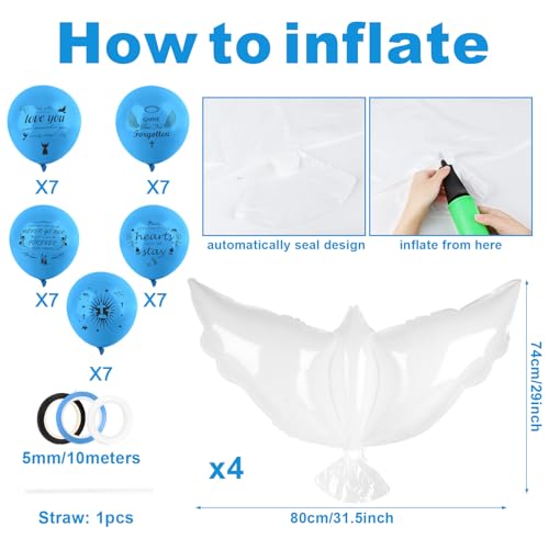 Image of 39Pcs Memorial Balloon for Release with 4PCS White Dove Balloons and 35PCS Memorial Balloons to Release in Sky Happy Heavenly Balloon for Condolence, Funeral, Anniversary, Remembrance Services
