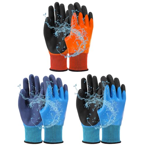 Vyuwast 3 Pairs Gardening Gloves Waterproof Work Gloves Ultra Grip Work Gloves Durable Multipurpose for Gardening Construction Logistics Warehousing Outdoor Activities