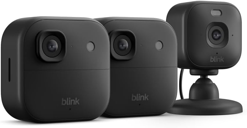Outdoor 2K+ y Mini 2K+ (modelo más nuevo): cámaras de seguridad inteligentes inalámbricas y enchufables con resolución 2K, núcleo del módulo de sincronización incluido: 3 cámaras (negro)