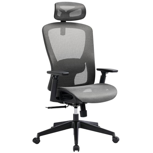 Aminiture Silla De Oficina Ergonómica, Silla De Escritorio Con Reposacabezas Ajustable, Apoyabrazos, Soporte Lumbar, Silla Giratoria Con Función De Balanceo, Cuida La Espalda, Soporta Hasta 150 Kg