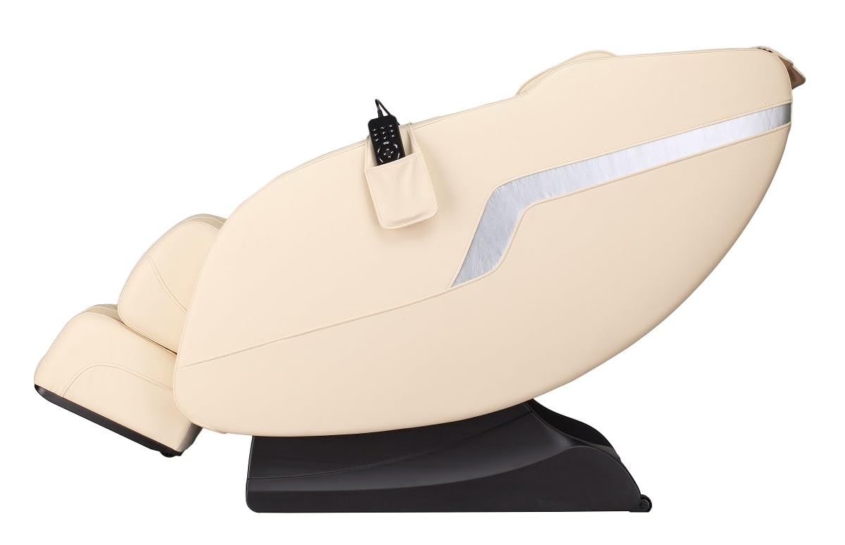 Poltrona massaggiante di lusso Costanza Shiatsu Zero Gravity, in pelle beige con tecnica a rulli, per massaggio delle braccia, per soggiorno, comoda e moderna, in pelle