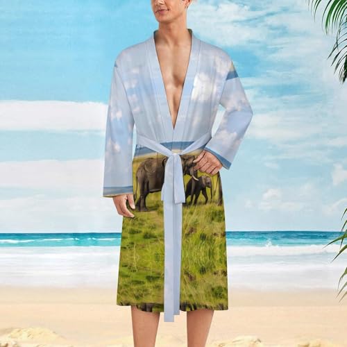 Elephants Family Funny Men's Robe Novelty Soft Lightweight Bathrobe Long-sleeve Spa Robes2