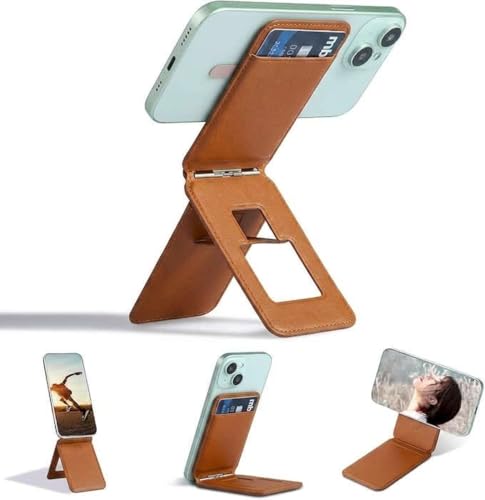Image of ClickCase Magsafe Tripod Wallet for iPhone 12 to 17 Series, Mulit-Angles, Lightweight & Portable Phone Stand, Vegan Leather Magnetic Wallet, Strong Magnets, NFC Card Holder,Travel Essential (Brown)