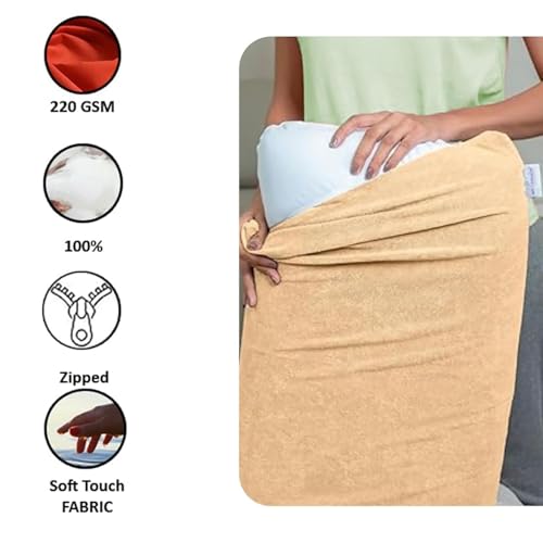 Image of Waterproof Terry Cotton Pillow Protector Cover with Zippered Closure | 18X28 Inch Standard Size Pillow Cover, Set of 4 | Dustproof Bedding Pillowcase for Protection (Beige)