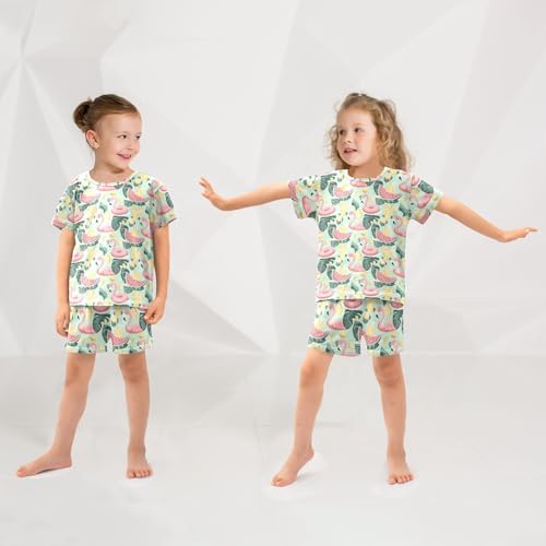 Flamingo Watermelon Lemon Pajama Set, Short Sleeve Cotton Sleepwear Nightwear4
