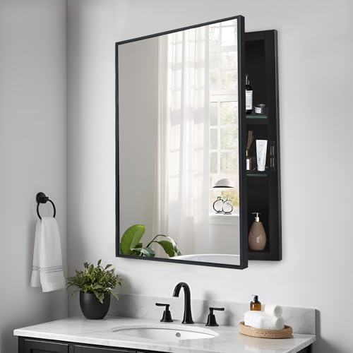 KIMREAL Recessed Medicine Cabinets with Mirror, Black Bathroom Mirror with Storage, Rectangle Medicine Cabinet Vanity Mirrors, Farmhouse Metal Framed Wall Mirror Recessed or Surface Mount, 24x30 Inch by KIMREAL - Image 8