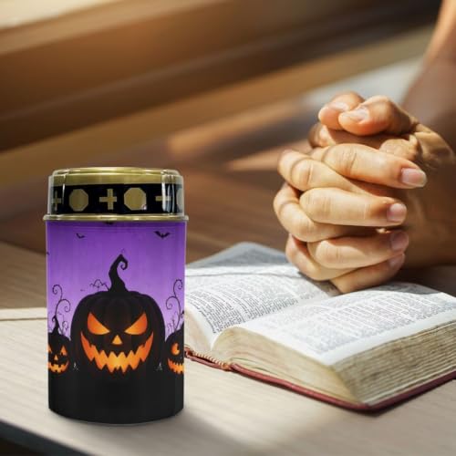 Image of Poceacles Outdoor Solar Powered Cemetery Lights Grave Outdoor Stake Lights Garden Solar Lantern Flameless Candles Halloween Garden Decoration, Pumpkin Bat Print Violet