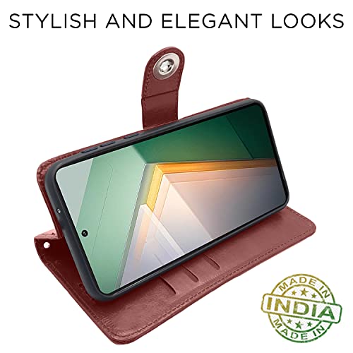 Image of Pikkme iQOO 11 5G Flip Cover Leather Finish | Inside TPU with Card Pockets | Wallet Stand and Shock Proof | Complete Protection Button Flip Case (Brown)