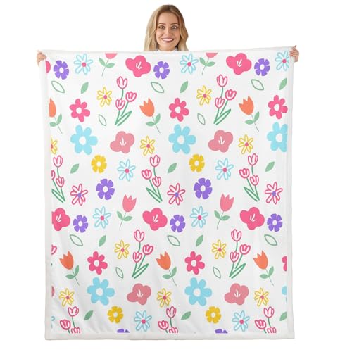 feelingyou Manta floral colorida para niños y niñas, súper suave y cálida con tulipanes y margaritas, manta de forro polar con flores abstractas, manta de cama simple y divertida, regalo para