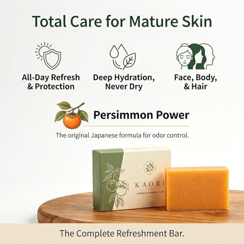 Image of Kaori Deodorizing Persimmon Soap for Old People Smell & Nonenal, Moisturizing Mature Skin, Renewing & Purifying Body Wash, Persimmon Soap for Body Odor with Natural Persimmon Extract for Men & Women