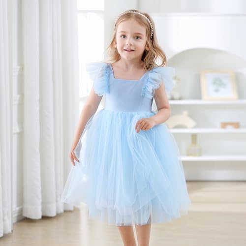 Image of Tutu.kk Toddler Girls Vintage Party Dress Ruffled Sleeve A-Line Tulle Flower Girl Dresses for Wedding,Birthday