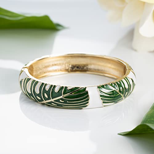 Aloha Jewelry Company Hawaiian Monstera Luau Leaves Hinged Clasp Fashion Enamel Bangle Bracelet2