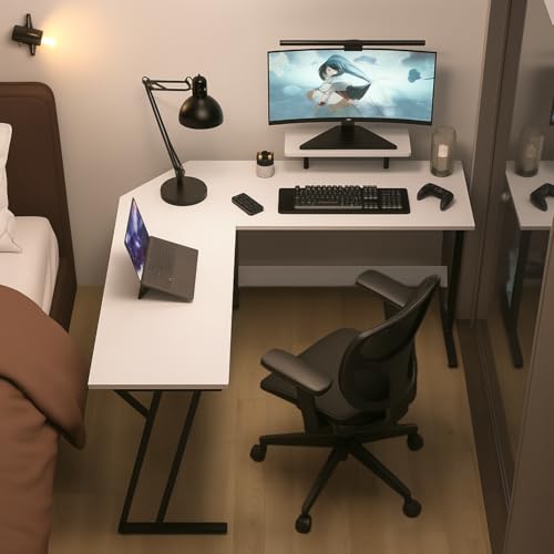 Image of Deskio Siyora L Shaped Table I Computer Table for Home Pc I Office Computer Table for Home I Rounded Corner Desk I Gaming I Worktable (130 Cm x 50 Cm x 75 Cm) White Wood, Metal - DIY