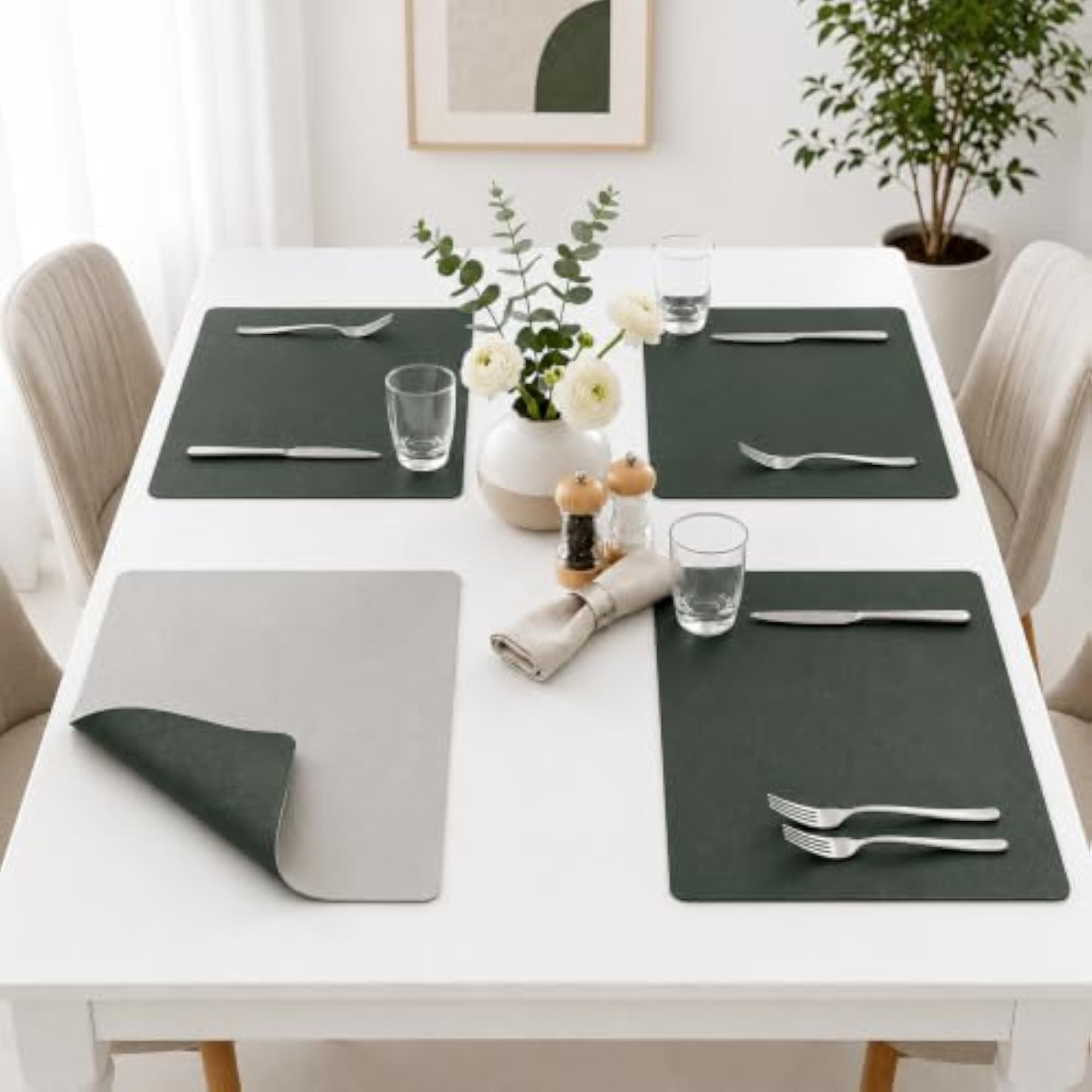 Double-Sided PU Leather Placemats for Dining Table, Reversible