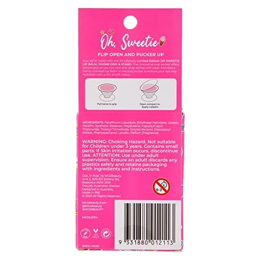 MCoBeauty Oh Sweetie Lip Balm Phone Grip And Stand - Hydrating And Nourishing Lip Balm - Phone Grip Allows For Easy Texting, Snapping And Filming - Stand Keeps Phone Upright - Watermelon - 0.105 Oz