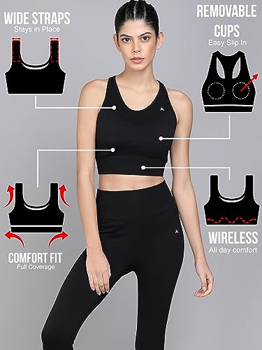 Image of Kobo Medium Impact Slip on Everyday Sports Bra for Women - Lightly-Padded, Non-Wired & High Coverage | Lined Cups with Removable Inserts (Imported)