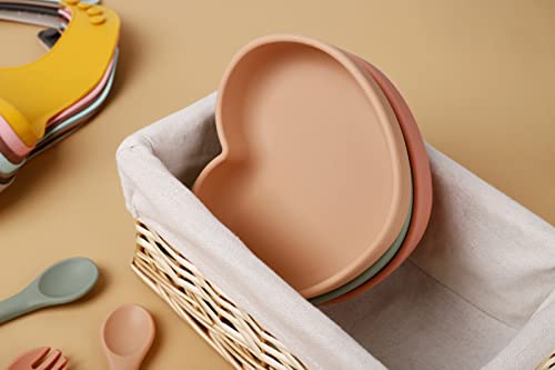 Suction Plate, Socub Silicone Plate For Baby And Toddler, Unbreakable Non-Slip Kids Plates With Spoon And Fork, Bpa Free, Dishwasher And Microwave Safe, Sage #TOP2