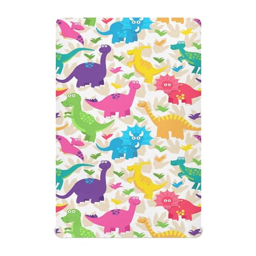 Image of Dinosaur Cartoon Colorful Crib Sheets Soft Breathable Fitted Baby Crib Sheets Mattress Cover for Girls Boys, 52 inch x 28 inch x 9 inch