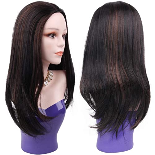 Jiayi Half Wig Quick Wear Weave Wigs For Women Straight Synthetic Hair 16 Inch 3/4 Half Up Half Down Wig Perfect Hairline Wig Japanese Fiber Wigs (1B/#30 Black Ombre Auburn Brown) #TOP14