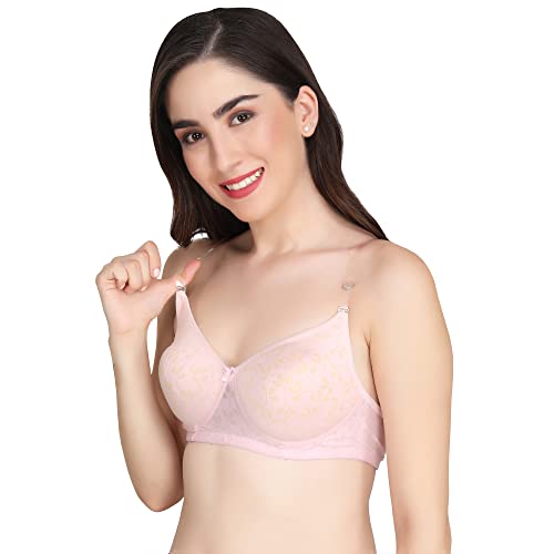 Image of Flower Print Bra for Women - Made of Pure Cotton Full Coverage Non Wired Pushup Soft Cup for T-Shirt Saree Dress Sports Garment for Daily Use Everyday