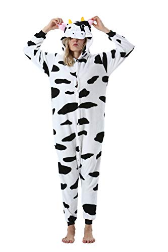 DarkCom Unisexe Adulte Cosplay Vache Animal Onesie Kigurumi Costume Une pièce Pyjama vêtements de Nuit Combinaison M