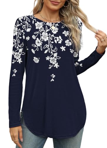 Image of XIEERDUO Womens Long Sleeve Round Neck Shirts Side Split Basic Loose Tunic Tops Casual 2026