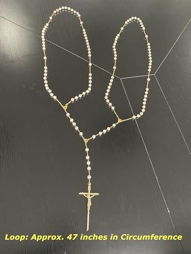 Wedding Lasso with Pearls, Lazo de Boda Rosario for Matrimonio, Oversized Rosary with Crucifix, Traditional Wedding Unity Cord, Gold3
