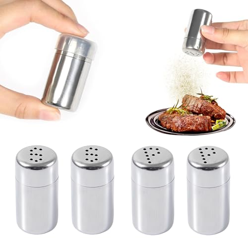 4 Juego de salero y pimentero, 5 ml salero pequeño, botella de especias, tarro de pimienta de acero inoxidable con tapa, para caja bento, hogar, parrilla al aire libre