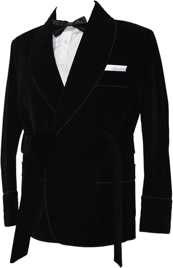Men's Velvet Smoking Jacket, Black, Custom Tailored Fit, Shawl Collar with Belt2