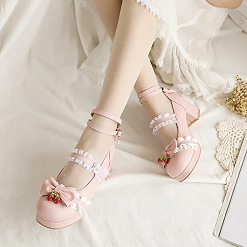 Girls Lolita Shoes Bow High Heels Mary Janes Shoes Dress Platform Strappy Kawaii Shoes Black Leather Pumps Shoes2