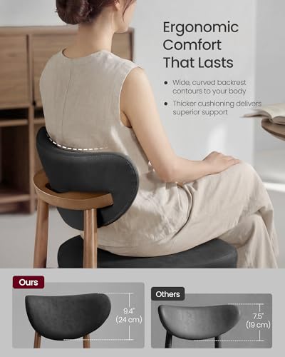 Image of VASAGLE Wooden Bar Stools Set of 4, Upholstered Counter Height Barstools with Solid Wood Legs, Ergonomic Backrest, Mid Century Modern, for Kitchen Island, Synthetic Leather, Ink Black