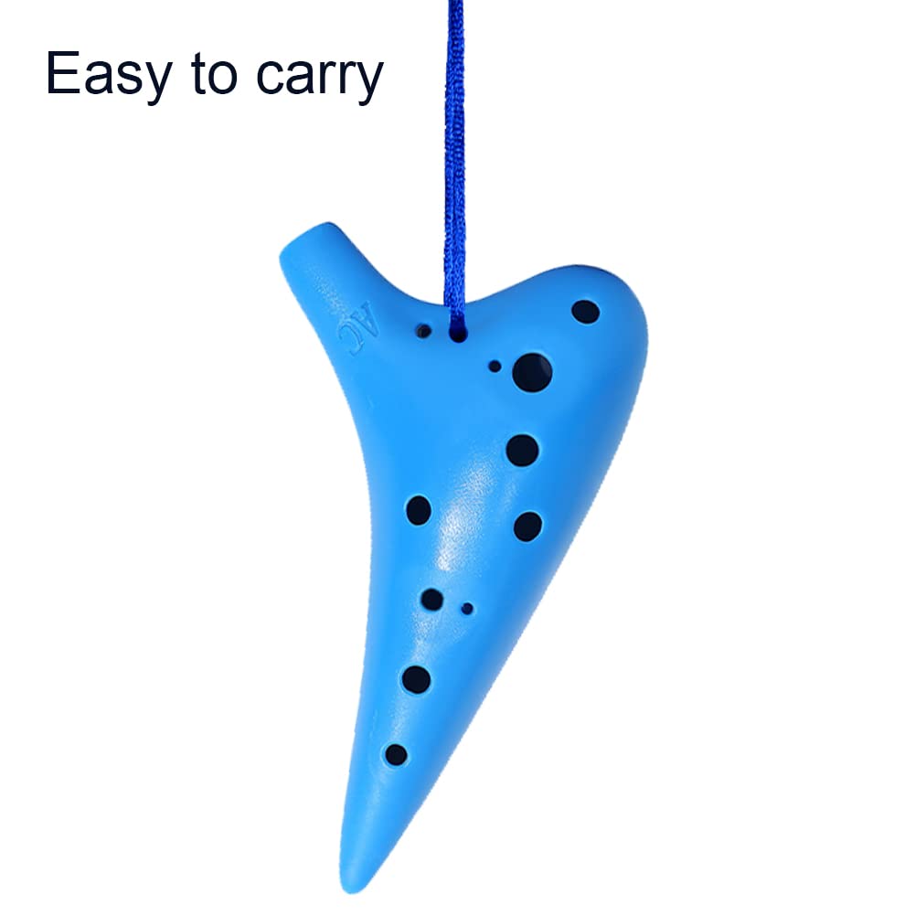 12 Löcher Okarina, Ocarinas Keramik, Keramik Alto C, Ocarina aus Kunststoff, für Anfänger, Einfaches Instrument, Blau, Mit Trageband, 17.5 x 9.5 cm