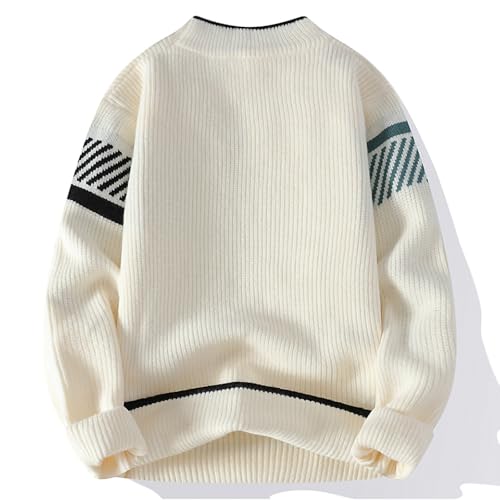 Cambkatl Men's Crewneck Sweaters, Pullover Loose Long Sleeve Vintage Color Block Patchwork Knitted Casual Sweater Tops3